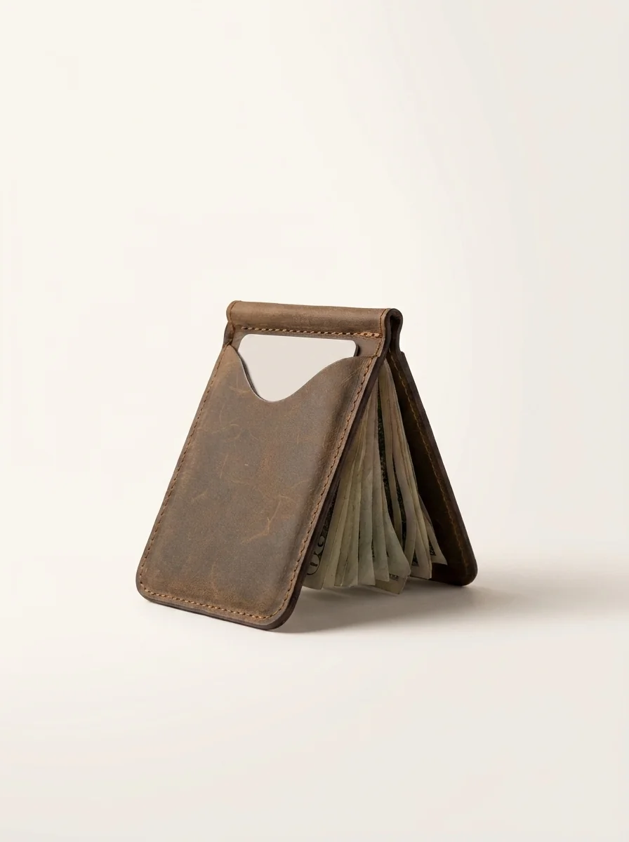 MORAES Money Clip Wallet — open, alternate angle
