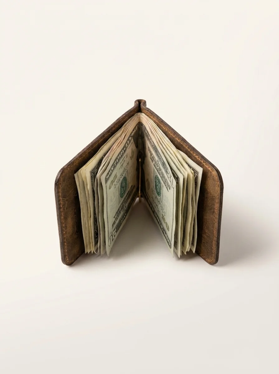 MORAES Money Clip Wallet — holding banknotes