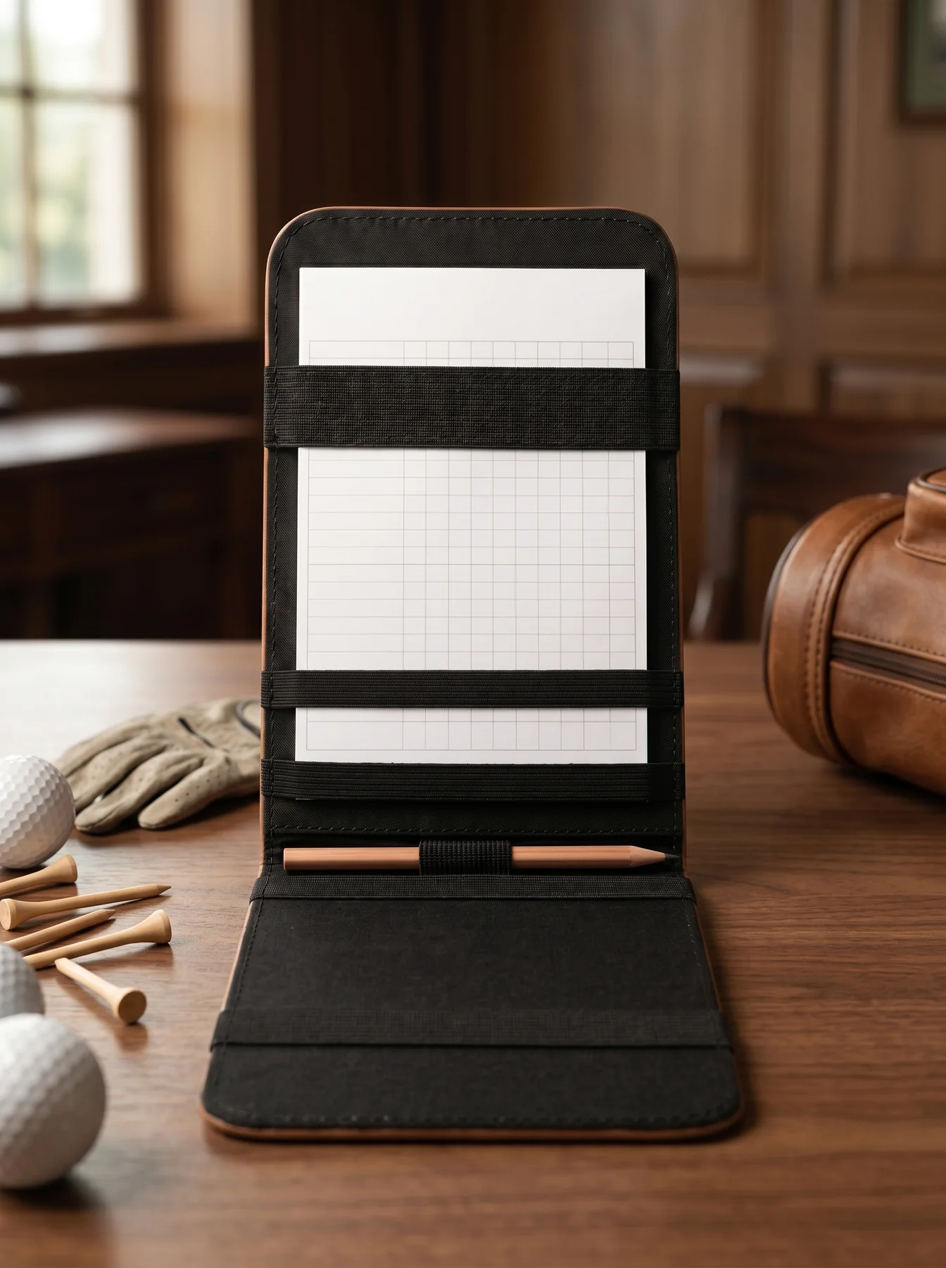 MORAES Leather Scorecard Holder — on the course