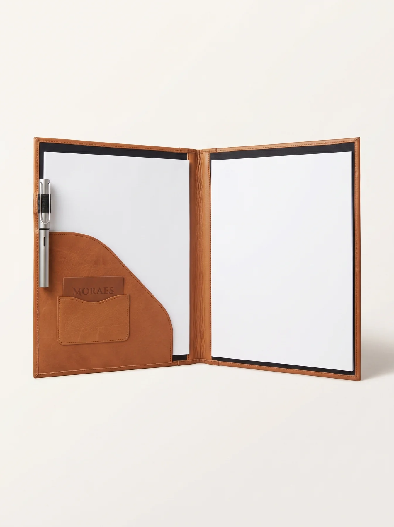 MORAES Leather Padfolio — pen loop in use