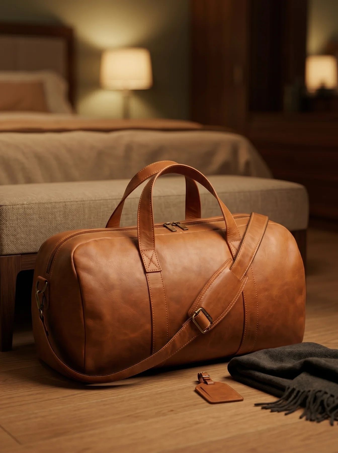 MORAES Leather Travel Duffle — lifestyle view