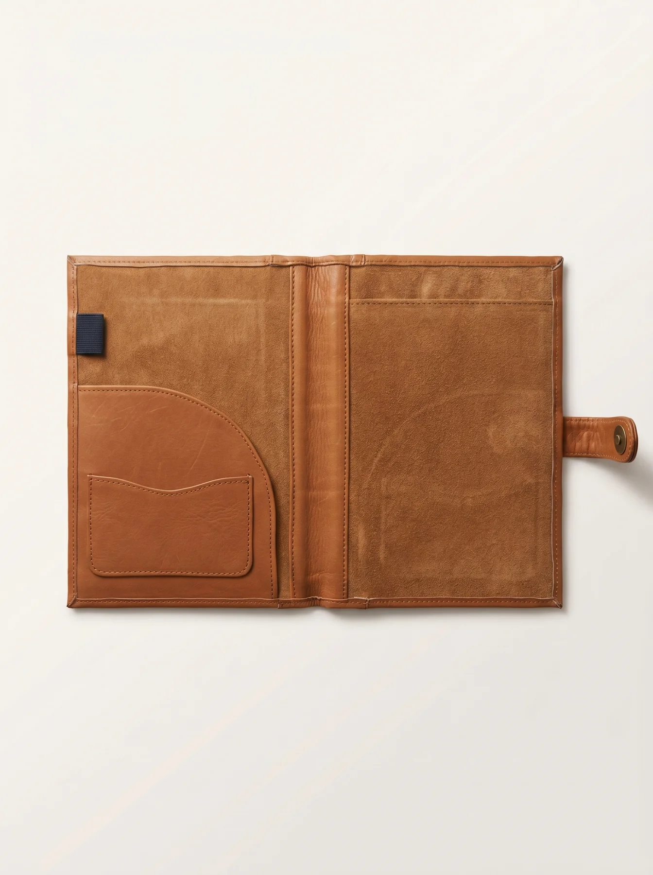 MORAES Leather Notebook Cover — suede interior, flap and slots