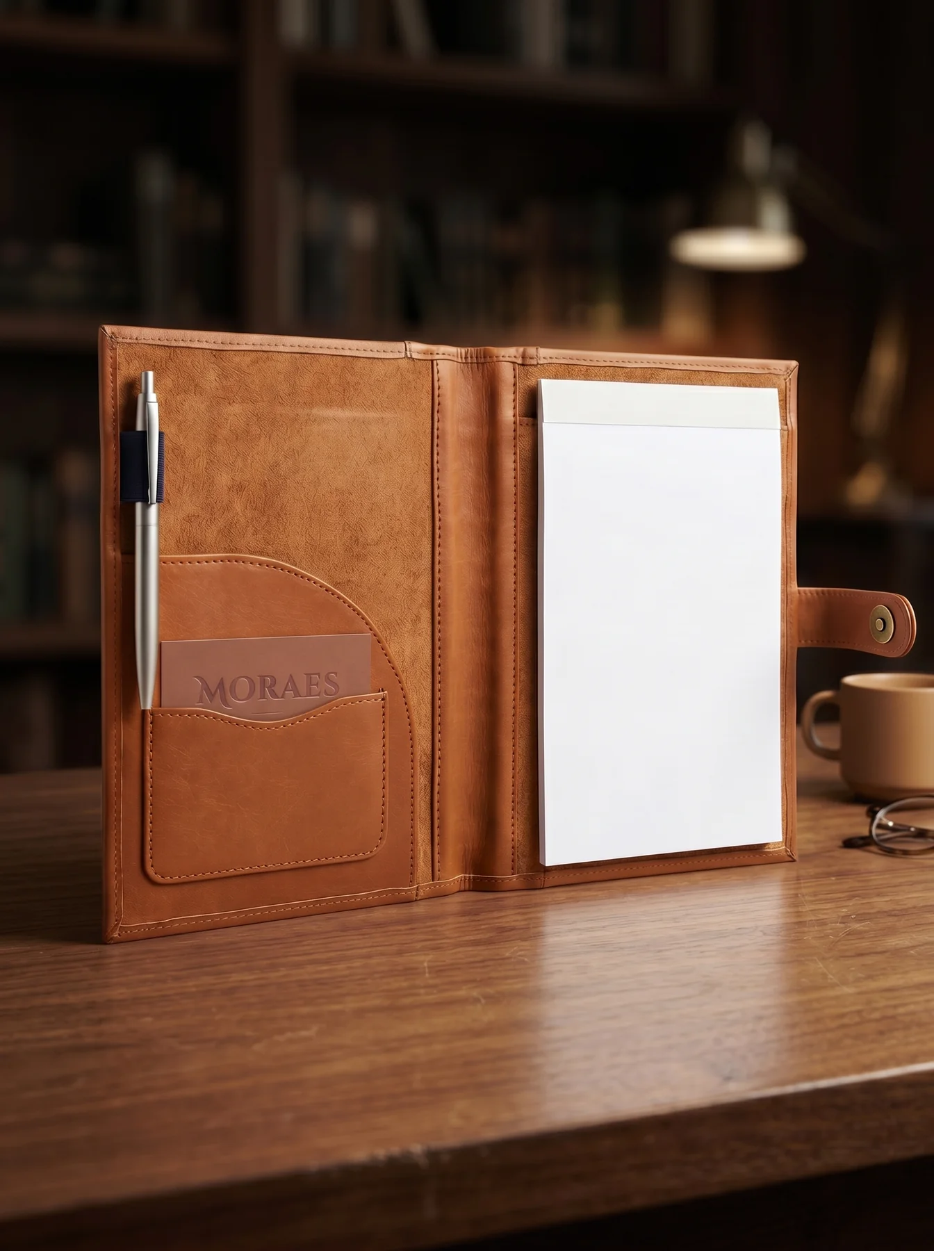 MORAES Leather Notebook Cover — lifestyle view