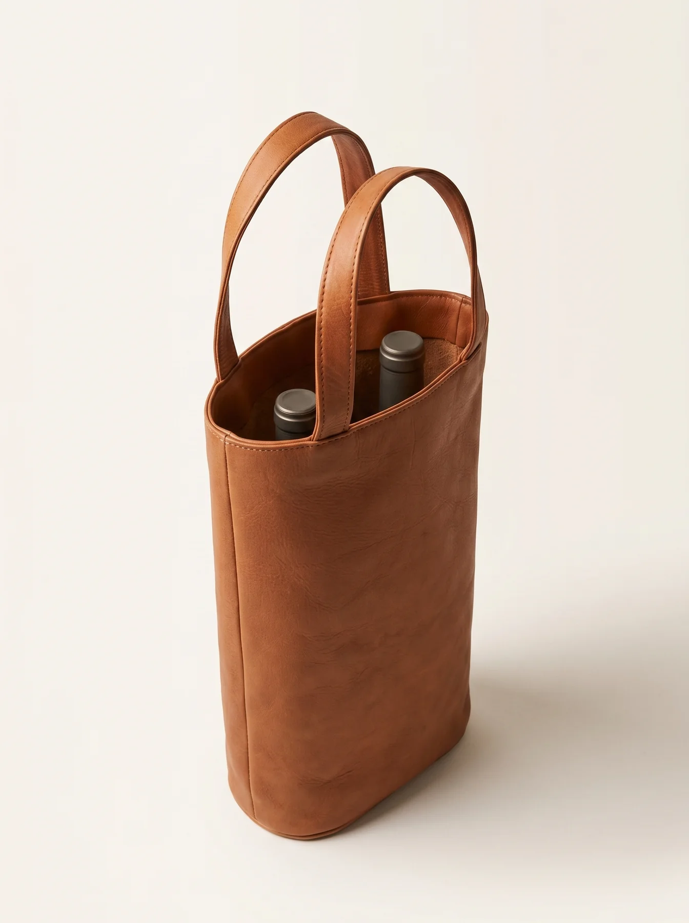 MORAES Leather Magnum Wine Carrier — bottles inside with divider