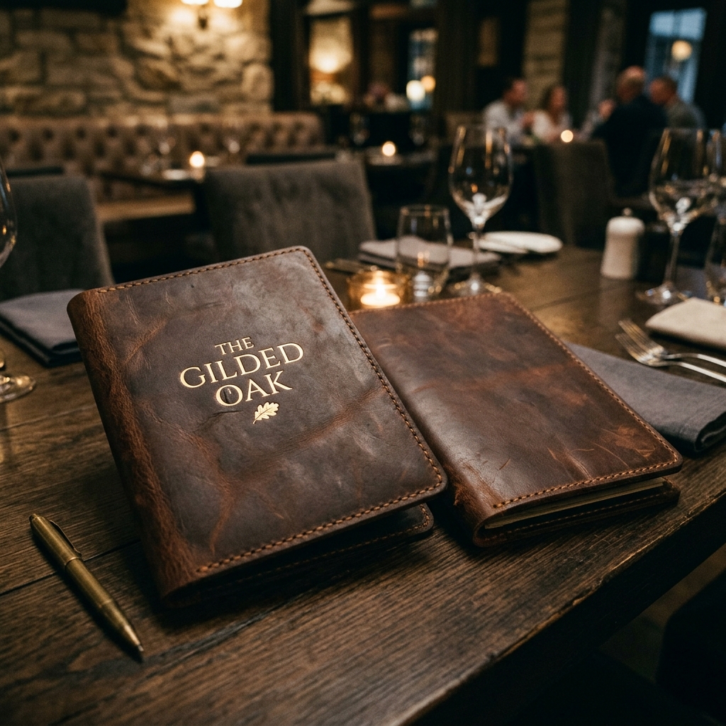 Leather menu covers for restaurant and hotel